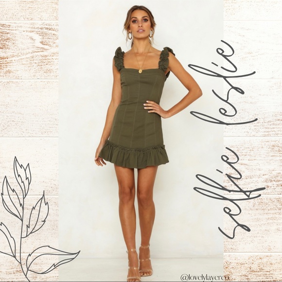 Selfie Leslie Dresses & Skirts - NWT Selfie Leslie Olive Ruffle Hem Dress